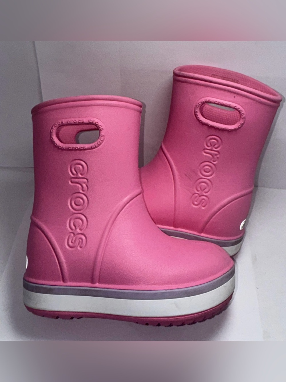 CHILDREN Sz 8 CROCS RAIN BOOTS LIGHTWEIGHT WATERPROOF PINK COLOR